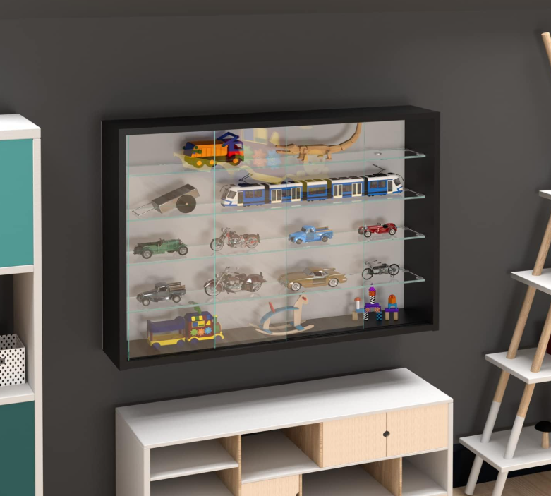 VDD Vitrine - Wandvitrine met Schuifdeuren - 75 x 55 x 14 cm - Zwart