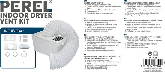 Perel Universele condensopvangbak, voor droogkast zonder afvoer, incl. 1.5 m slang en 2 slangklemmen, wit