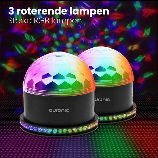 Auronic Roterende Discolamp - Duo Pack - Discobal - LED - Disco licht - Afstandsbediening en Muziekgestuurd - Kinderen/Volwassenen
