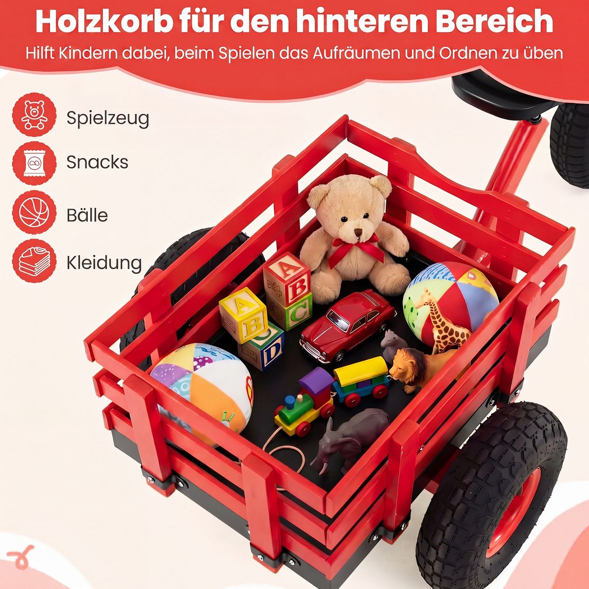 Coast Kinderdriewieler met verstelbaar stuur en zadel - met aanhanger - rood
