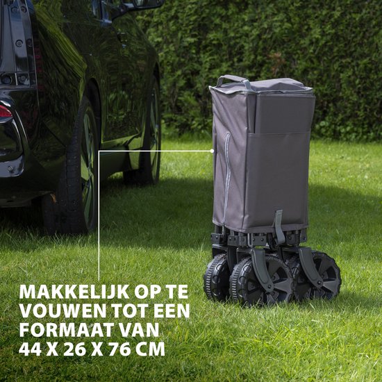 Tristar Bolderkar met laadklep 70kg draagvermogen - 94x49x58 cm - Opvouwbare Bolderwagen strand, festival, camping, tuin, dagje uit - Stevig Harmonicaframe - Beach Trolley, Strandkar, Transportkar, Trekwagen - Inclusief Opbergtas - HC-0422 - Blauw