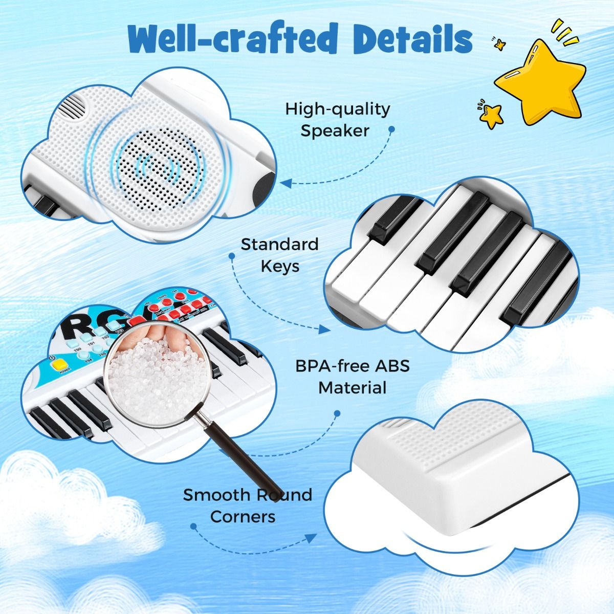 Coast Kinderkeyboard - 49 toetsen - draagbaar elektrisch keyboard - 8 ritmes - wit