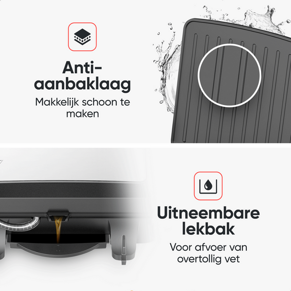 Kitchenwell Contactgrill - Tosti apparaat - Grill apparaat - Uitneembare platen - Anti-aanbaklaag - 3-in-1 -180 °C grill - Vaatwasserbestendig