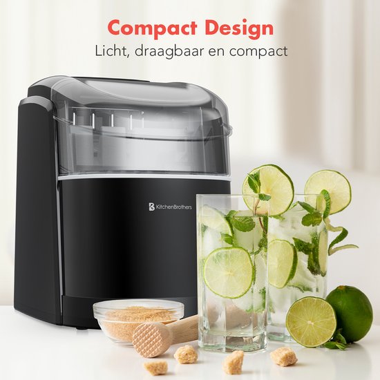 KitchenBrothers IJsblokjesmachine - 1.6L - 8 min. - 12kg/24u - Zelfreinigingsfunctie - IJsblokmaker met IJsschep - Zwart