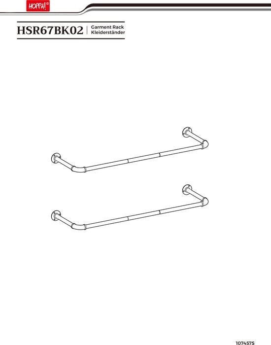 Hoppa! - Kledingrek Set van 2 - Industrieel Design - Zwart 92x30x7.5 cm