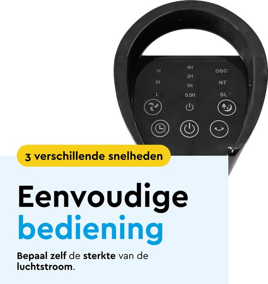 BRASQ Torenventilator F500 – 80 cm Hoog – Zwart – Stil – Met Afstandsbediening – Timer & Slaapmodus – Staande Ventilator – 50W – Voor Slaapkamer & Kantoor