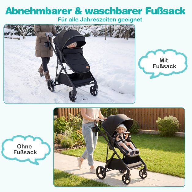 Coast 3-in-1 Kinderwagen – Omkeerbare Reiswieg – 59,5 x 74 x 112 cm – Zwart