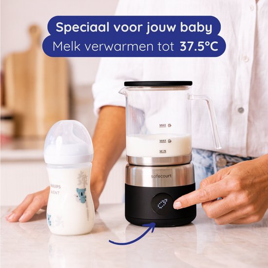 Safecourt Kitchen Glazen Melkopschuimer - Elektrische melkopschuimer - Glazen kan & PFAS-vrij - Vaatwasserbestendig - Zwart - MF700