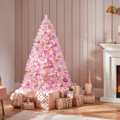 Yaheetech Kunstkerstboom 154 cm - Roze - 398 Takken - Opvouwbare Standaard