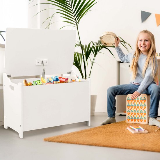 Oemmie Speelgoedkist - Opbergbox - Opbergkist - Opbergbak - Opbergkist kinderen - 60x40x37cm - Veiligheidsscharnieren - Wit