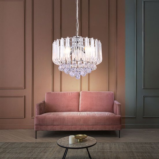 Kroonluchter Globo Minnesota LED - Chroom met heldere acryldecoratie en acrylkristallen