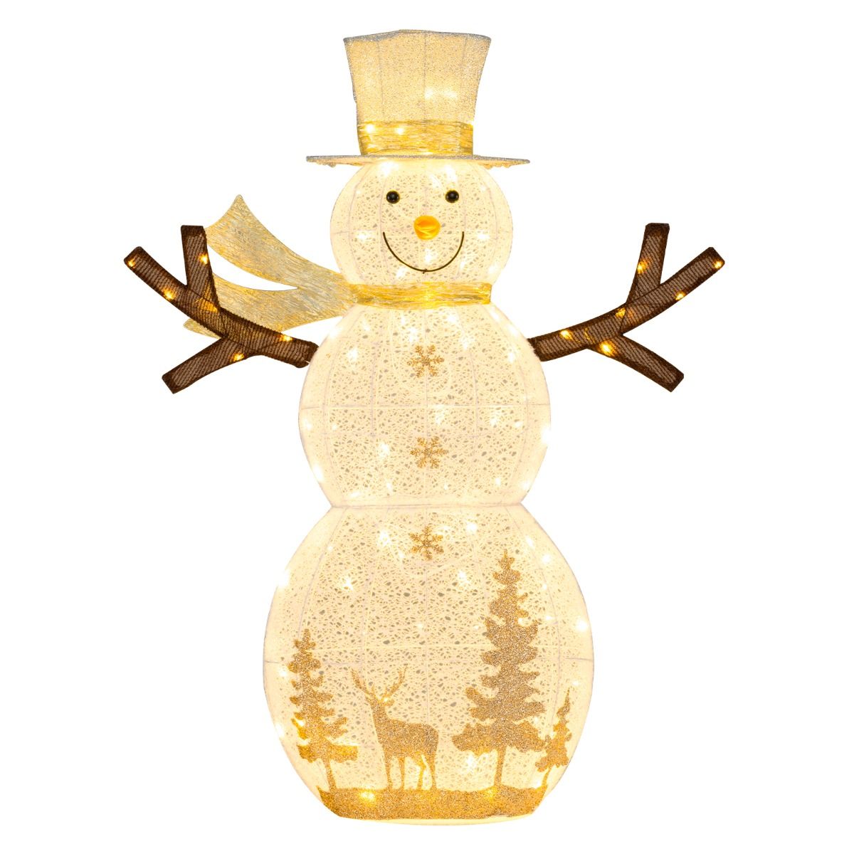 Coast LED Sneeuwman Kerstdecoratie - 100 warmwitte LED-lampen - 141 cm hoog - met hoed en sjaal - wit