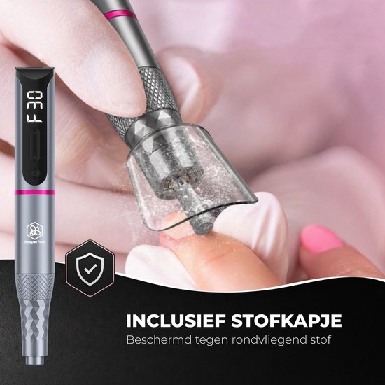 Beeperfect® Draadloze Elektrische Nagelvijl Pro Edition - Nagelfrees - Manicure en Pedicure set - Oplaadbaar - 11 Bitjes en 60 Schuurrolletjes - 30.000RPM
