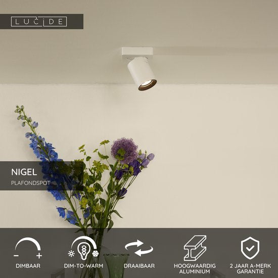 Lucide NIGEL - Plafondspot (Plafondlamp) - LED Dim to warm - GU10 - 1x5W 2200K/3000K - Wit