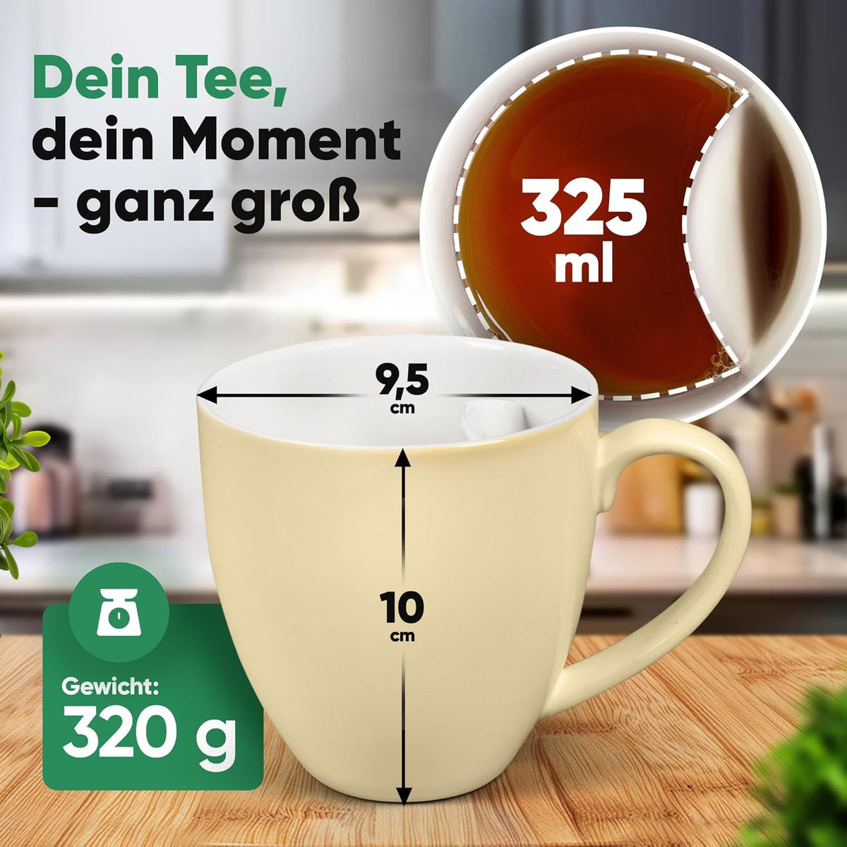 Neighbour's Friend Gepatenteerde theemok beige met zakjeshouder I Keramische mok groot 325ml I Theemok steengoed I Keramische mok voor thee I Vaatwasmachinebestendige theemokken I Modern design voor theedrinkers