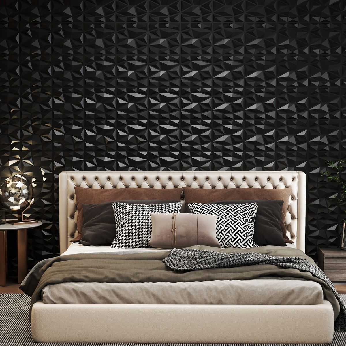 Coast 3D Wandpanelen - diamantpatroon - zelfklevend - zwart 30 x 30 cm 50 stuks