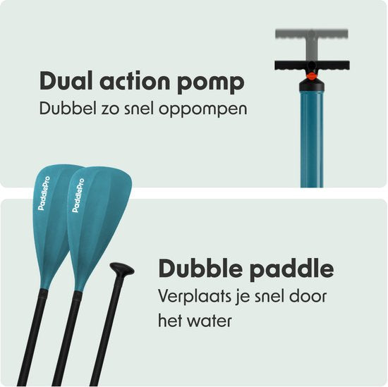 LifeGoods SUP Board Allround Compact - Met Zitje - 100 KG Draagkracht - 300 x 76 cm - Opblaasbaar - Compleet SUP pakket - Deep Aqua