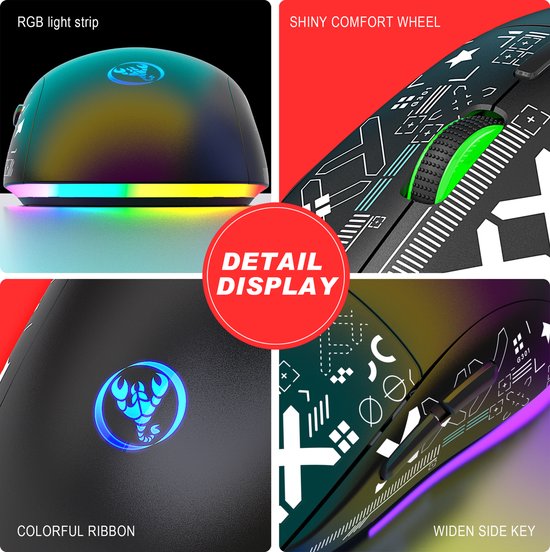 HXSJ T90 2.4G Stille Draadloze Gaming Muis - Bluetooth - Computermuizen - Ultra licht - RGB Verlichting - Zwart