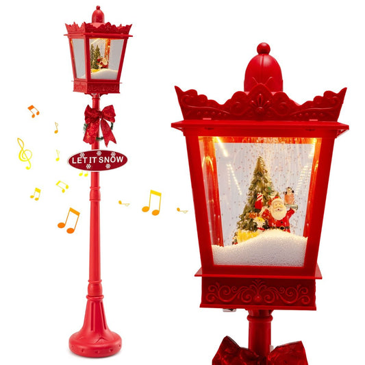 Coast Kerstlantaarnpaal met Sneeuweffect en Muziek – 185 cm Hoog – Warmwit LED – Rood – Ø30 cm