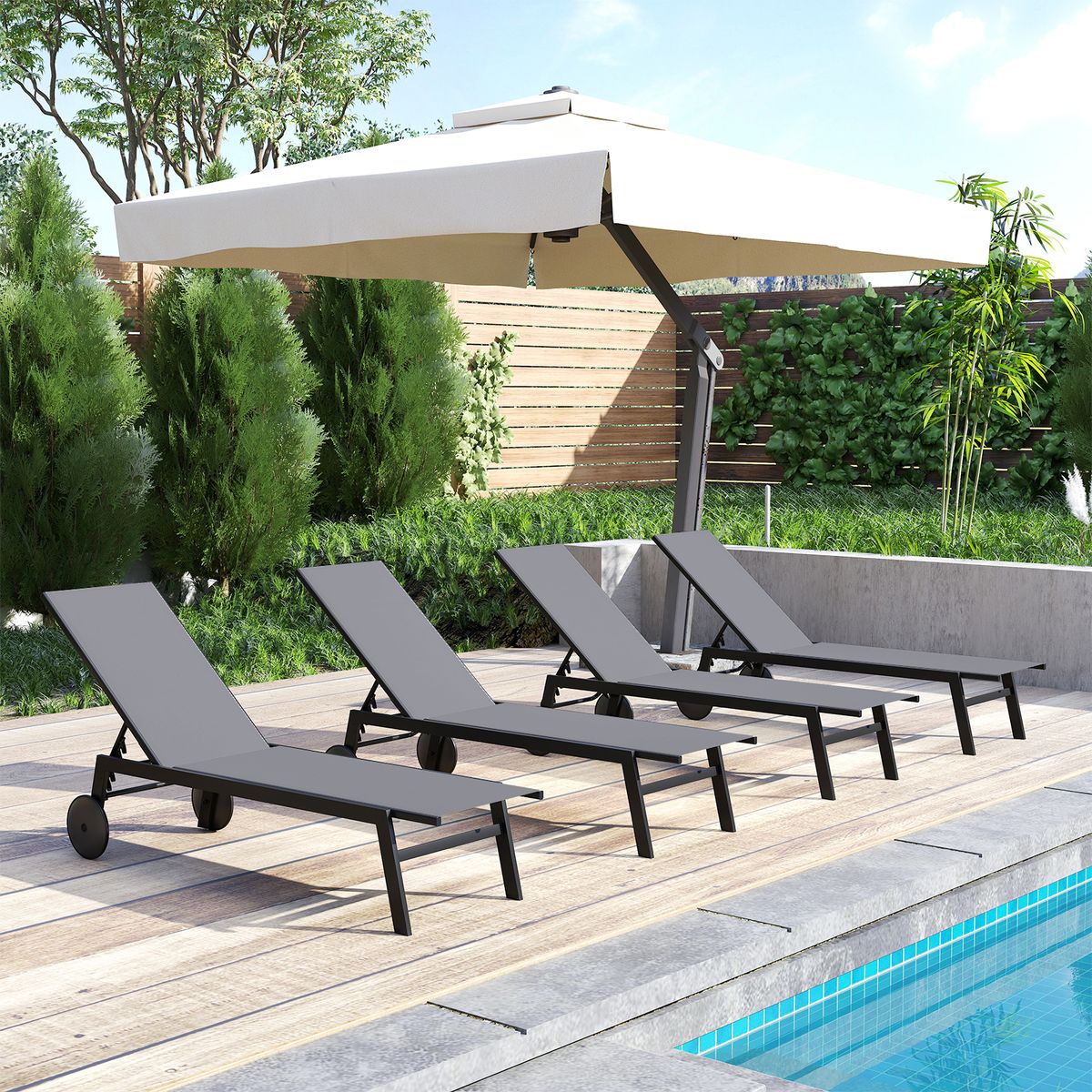 Coast tuinligstoel op wielen - 6 verstelbare standen - ademende bekleding - grijs - 1 stuks