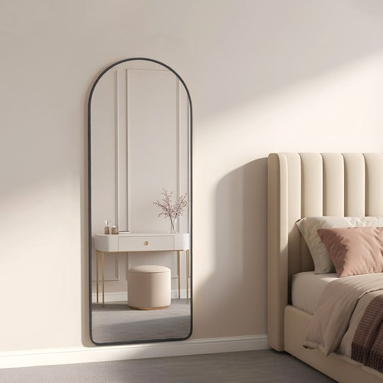 Fraay Passpiegel 160x55cm - Staand & Hangend - Gehard Glas - Minimalistische Wandspiegel - Staande Spiegel - Zwart