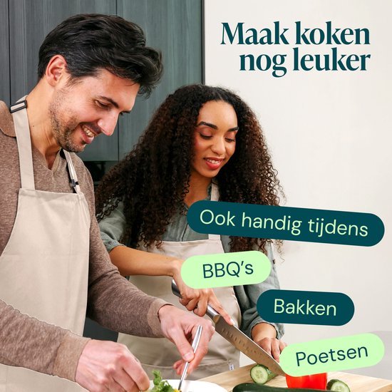 Castagnola keukenschort - Water- en vuilafstotend - Professioneel Kookschort - Schort voor Dames en Heren - Horeca Sloof - Unisex - Verstelbare Gesp - Extra Grote Vakken - Beige