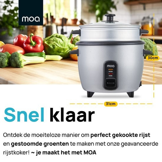 MOA Rijstkoker met Stomer 1,5 liter - RVS - RC18S