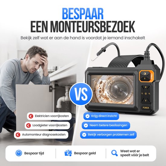 Strex Endoscoop met Scherm 5M - Inspectiecamera - Rioolcamera met HD Beeld - IP67 Waterdicht - Instelbare LED Verlichting