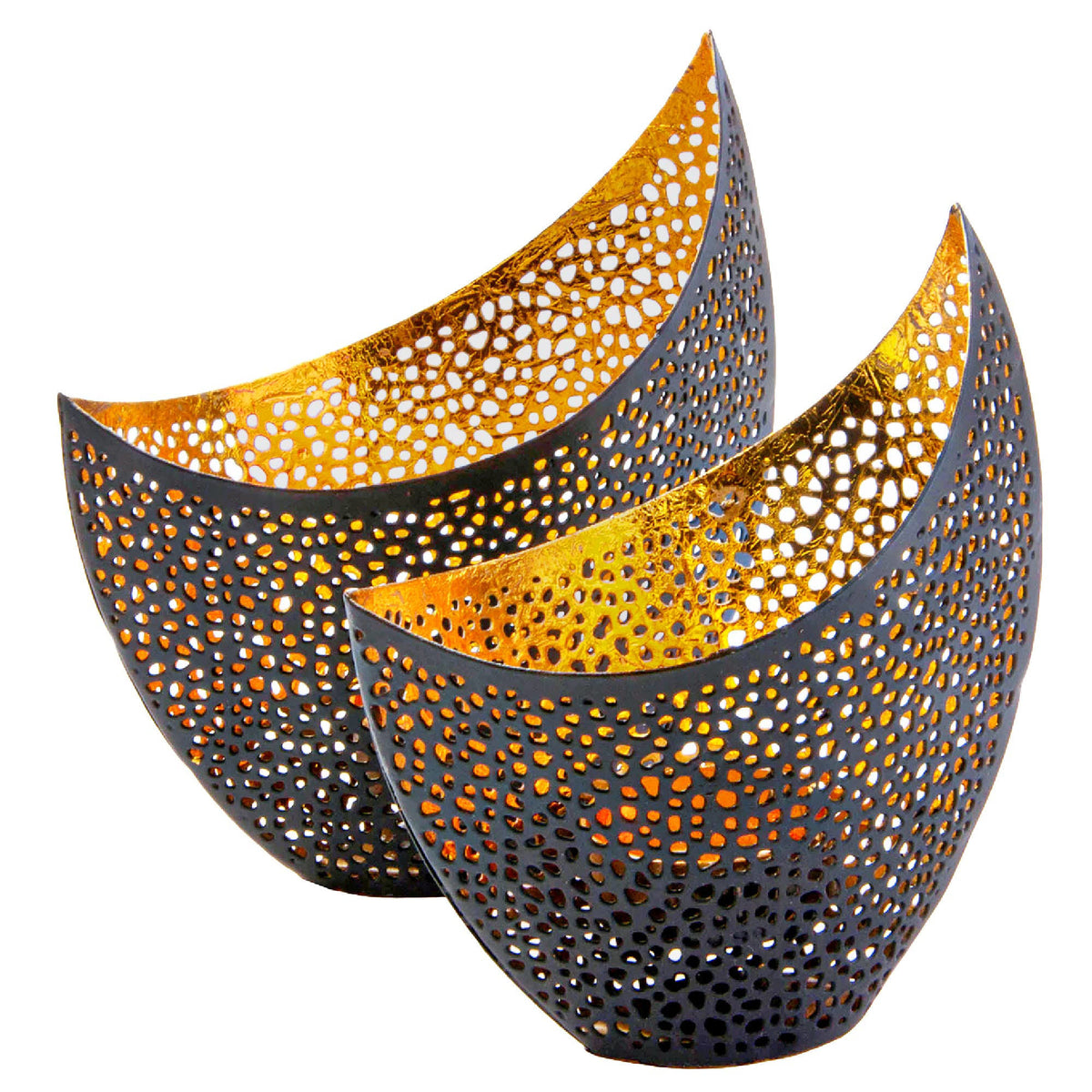 Gadgy Waxinelichthouder Oosters – Set van 2 - 16 en 14.5cm - Theelichthouders - Zwart /Goud - Metaal