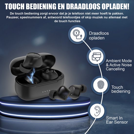 Draadloze Oordopjes met Noise Cancelling – 40u Batterij – Bluetooth Earbuds – Comfort Fit – Golden Sound Buds Pro