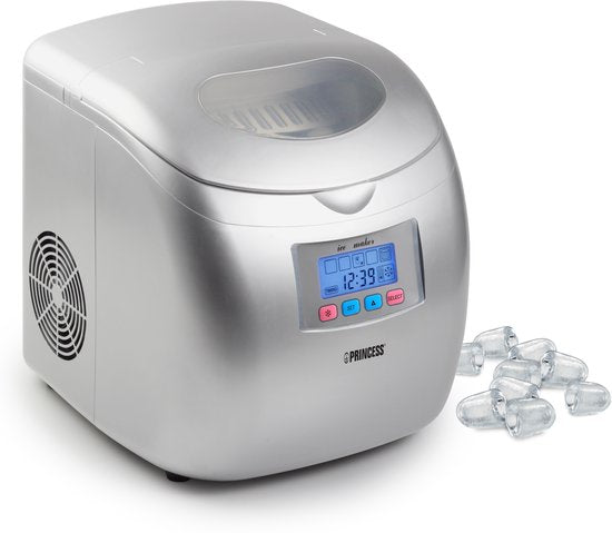 Princess Ice Cube Maker 283069 - IJsblokjesmaker - 2,8 liter - Zilver - 120W - 9 blokjes in 6 minuten - Zelfreinigingsfunctie - Met IJsschep - IJsblokjesmachine - IJsklontjes maker