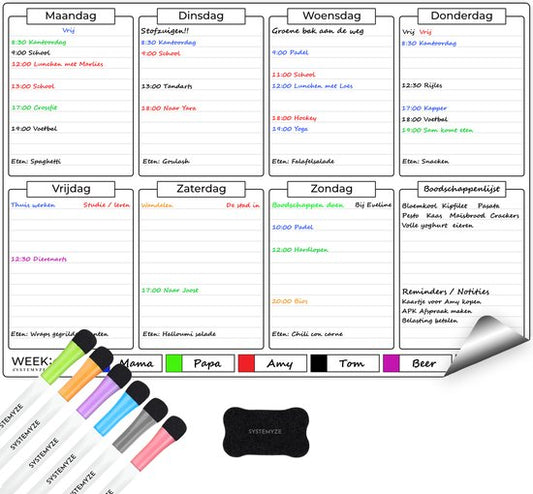 Systemyze Weekplanner Whiteboard – Magnetisch Planbord – Magnetische Maandplanner – Inclusief Markers & Wisser – A3 Formaat
