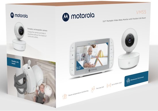 Motorola Nursery Babyfoon met Camera - Baby Monitor VM 55 - Baby Camera met Kleuren Display, Tweeweg Communicatie en Infrarood Nachtvisie - 300M Bereik - Inzoomen, Kantelen en Draaien