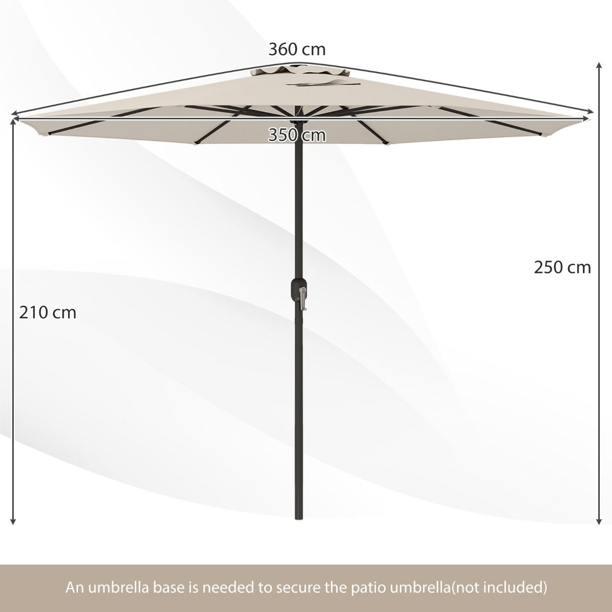 Coast Terrasparasol - grote tafelparasol - 8 stabiele ribben - beige - 360 cm
