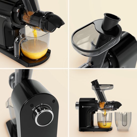 KitchenBrothers Slowjuicer - Compact - Juicer - Groenten en Fruitpers - 45 mm - 500 ml - Zwart