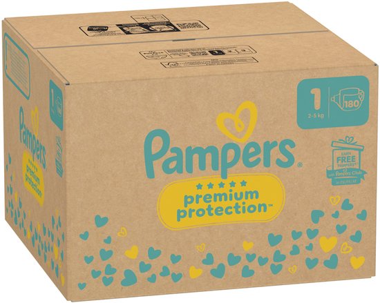 Pampers Premium Protection Maat 1, 180 Luiers, 2kg-5kg