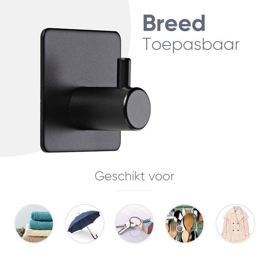 Trendfield Haakjes Zelfklevend - Handdoekhaakjes - 4 Vierkante Zelfklevende Haken - Ophanghaken - Wandhaak - Plakhaakjes Handdoek - Handdoekhouder - Ophanghaakjes - Zwart