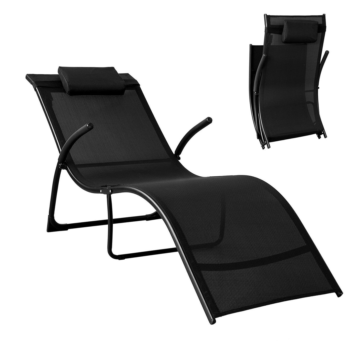 SoBuy Ligstoel met kussen - Opvouwbaar - Max. 150 kg - 173 x 60 x 69 cm - Zwart