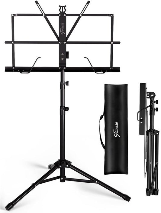 Finesse Muziekstandaard voor Bladmuziek - Opvouwbaar - met Draagtas - Lessenaar voor Tablet - Zwart