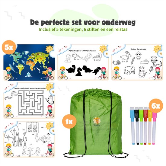 Qualita® Reistafel voor Kinderen Groen – Tablet Houder Auto - Autotafel – Speeltafel Auto – Auto organizer Kinderen - Tekentafel Auto – Opvouwbare Reistafel -