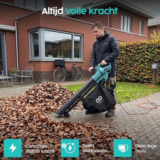 Infinity Goods Elektrische Bladblazer en Zuiger - 3500W - Versnipperfunctie - 45L Opvangzak - Op Snoer - 280 km/u Luchtsnelheid