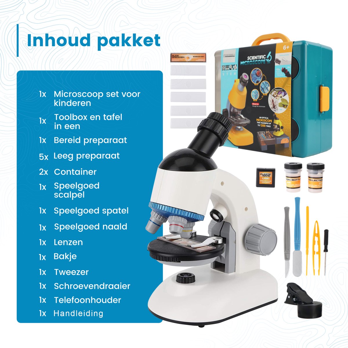ODESSEY Julius Microscoop – 1200X Vergroting, 360° Roterend, Dubbele LED – 15 x 18 x 27 cm – Zwart