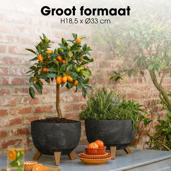 Mica Decorations Doppio Plantenbak op Poten - 18,5 x Ø33 cm - Plantenbakken voor Buiten - Bloembakken voor Balkon - Gerecycled Plastic - Zwart