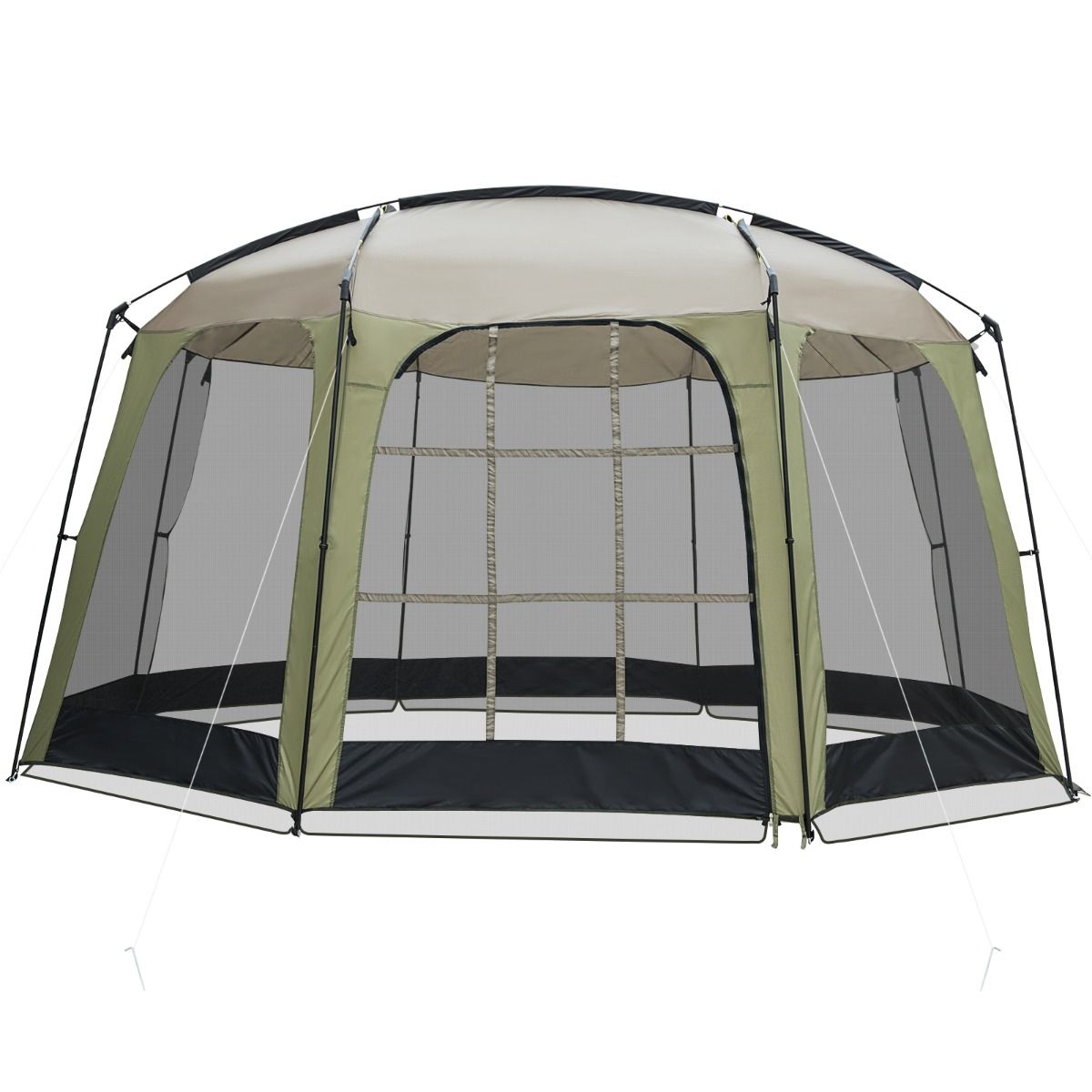Coast Campingtent met Muskietennet - Opvouwbare Tuintent voor 6 tot 8 Personen - 380 x 355 x 225 cm - Groen/Zwart
