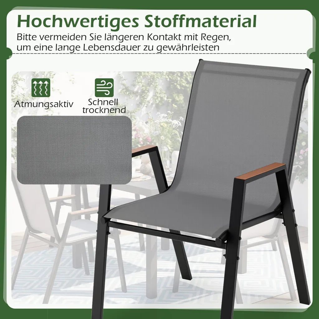 Coast Stapelbare Tuinstoelen Set van 4 – Balkonstoelen met Armleuningen 56 x 66 x 88 cm – Grijs