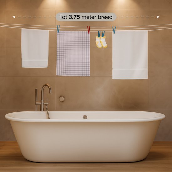 Luft Uittrekbare Wand Waslijn – 5 Lijnen – 4m – Hangend Droogrek voor Binnen & Buiten – Compact & Uitschuifbaar