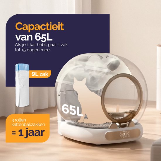Viervoeter Fresh 3 - Automatische Kattenbak – Zelfreinigend – Bedienen via App – 65L - incl matje en 3 rollen opvangzakjes