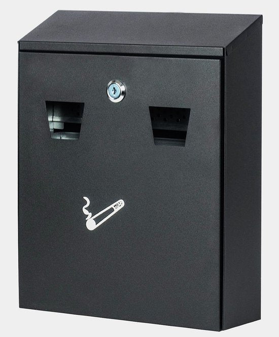 Ceruzo Wandasbak Zwart – Groot – Slot – Buiten Asbak – 32 x 26 x 8.5 cm