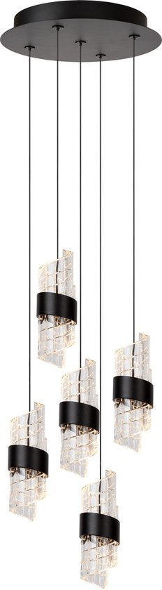 Lucide KLIGANDE - Hanglamp - Ø 30 cm - LED Dimbaar - 5x8W 2700K - Zwart