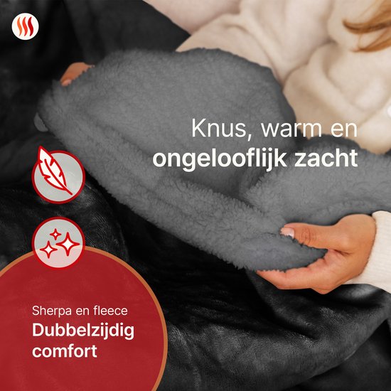 Seranova Elektrische Deken 3XL - Extra Warmtedraden - Premium Model - 200x180 cm - 2 persoons Warmtedeken - Dubbelzijdig Fleece Sherpa - Grijs